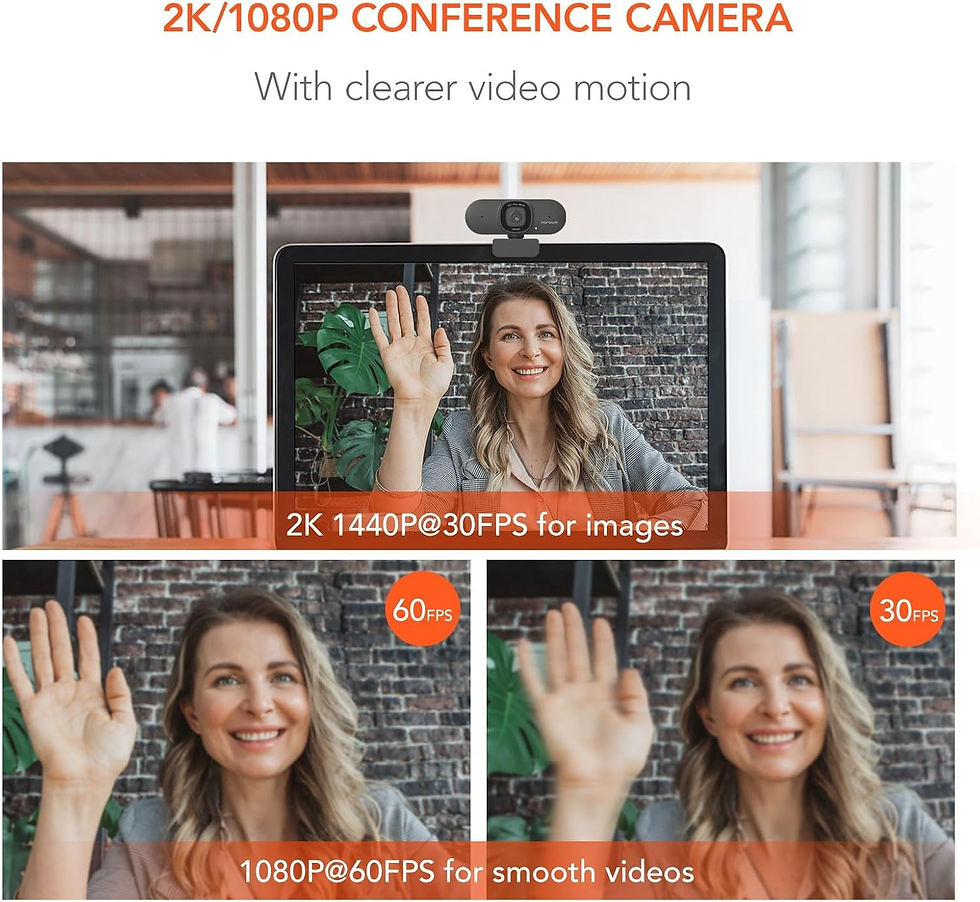 Thumbnail: NUROUM Grey Webcam 2K Full Hd 30fps with Microphone USB Video Conference Meettin