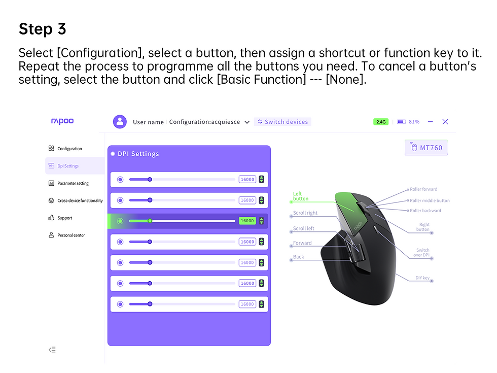Thumbnail: Rapoo MT760L/MT760M Multi-mode Rechargeable Wireless Mouse Ergonomic 4000 DPI Su