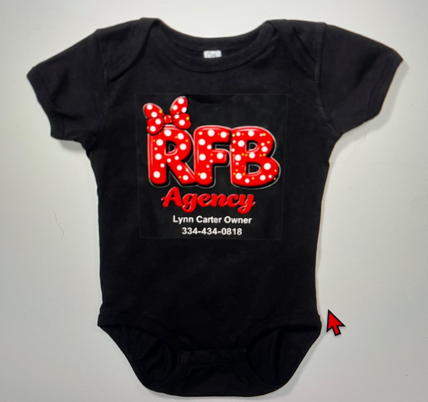 Bow Poka Dot RFB Agency Baby Onesie
