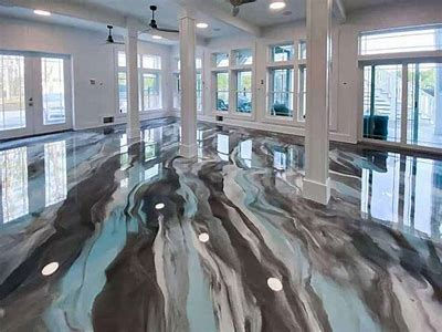 Stunning epoxy floor, gray and blue marble design