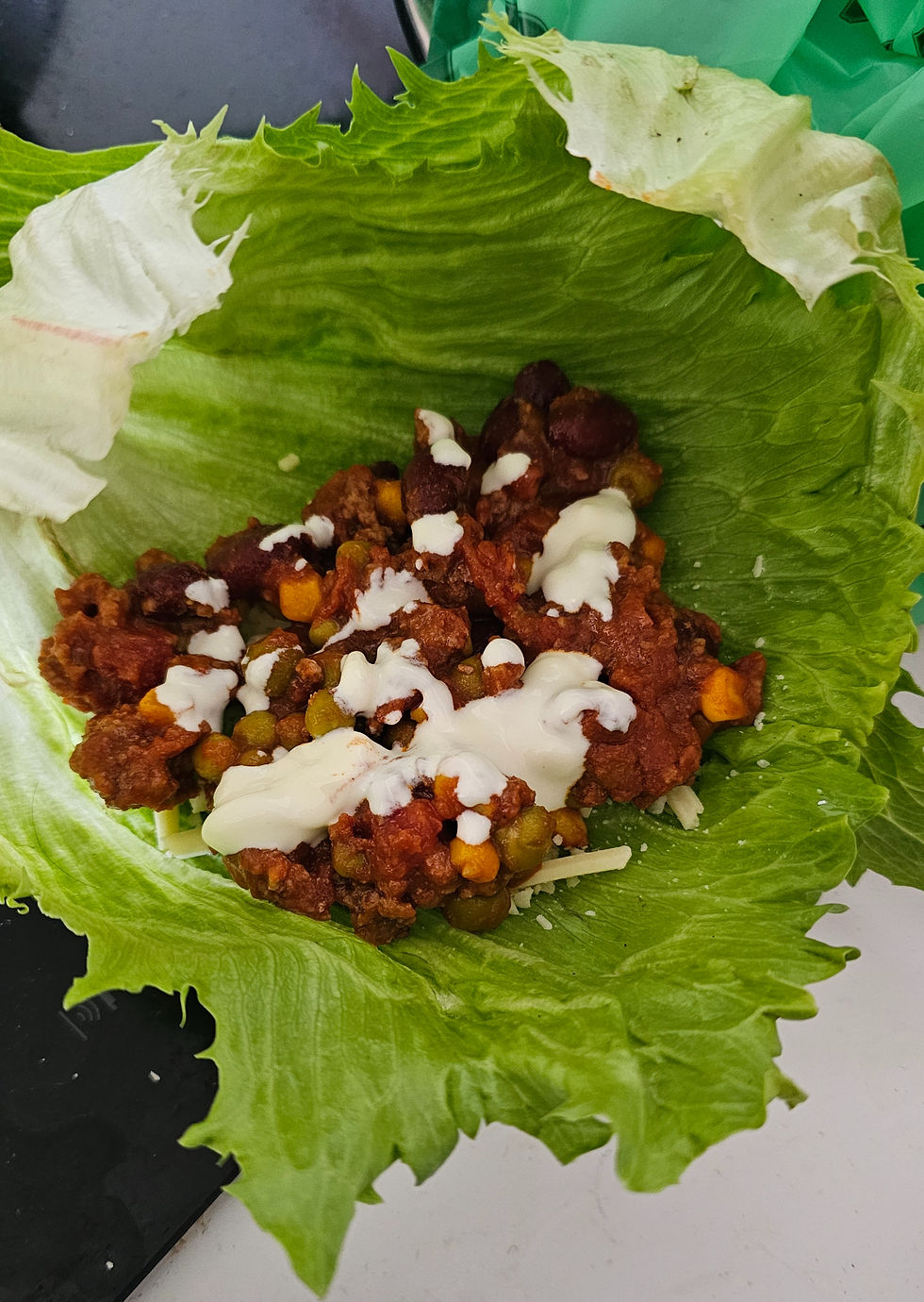 A lettuce wrap with chilli con carne