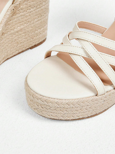 Light Beige Intricate Strap Wedges | IRUSSH