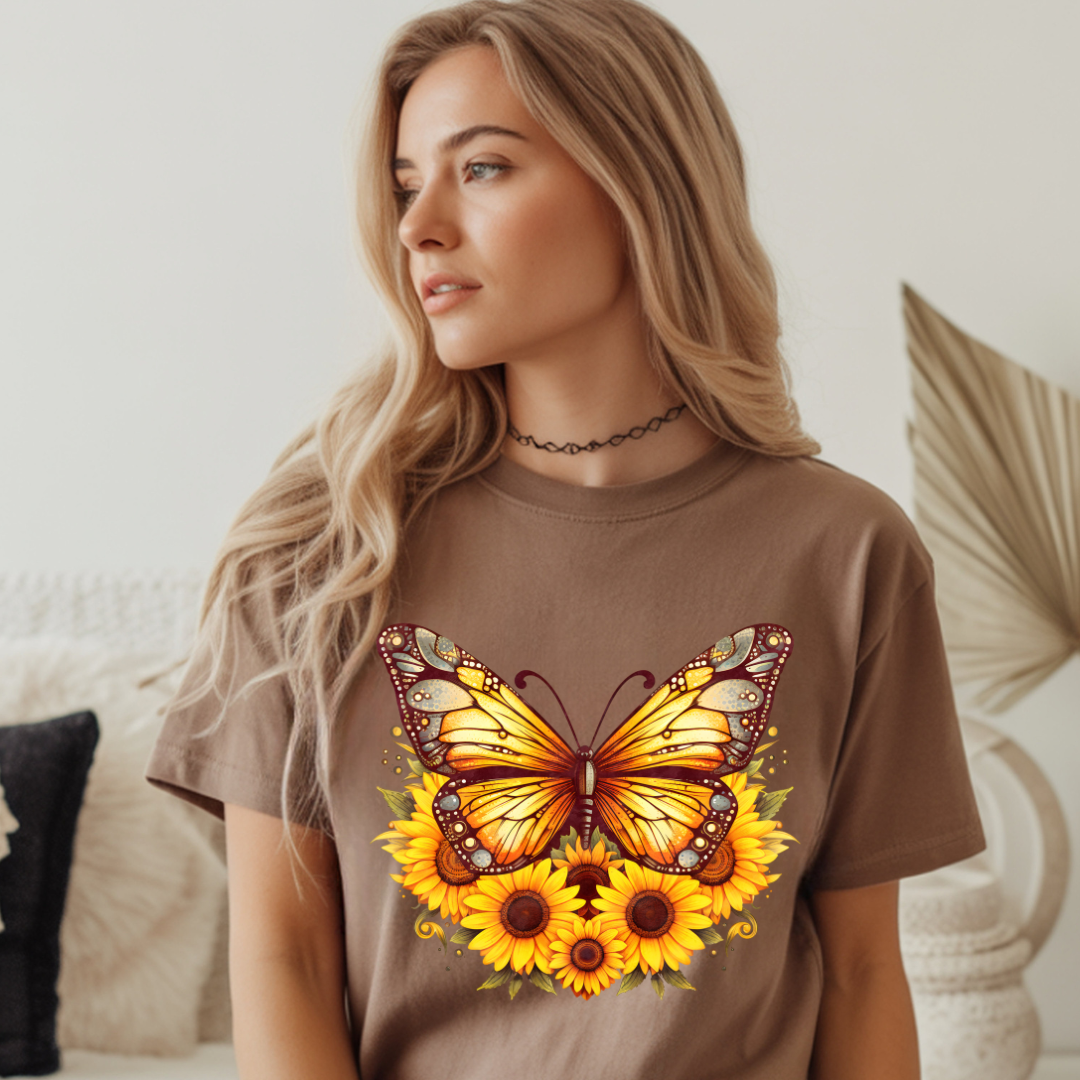 Sunflower & Butterfly Boho Graphic T‑Shirt