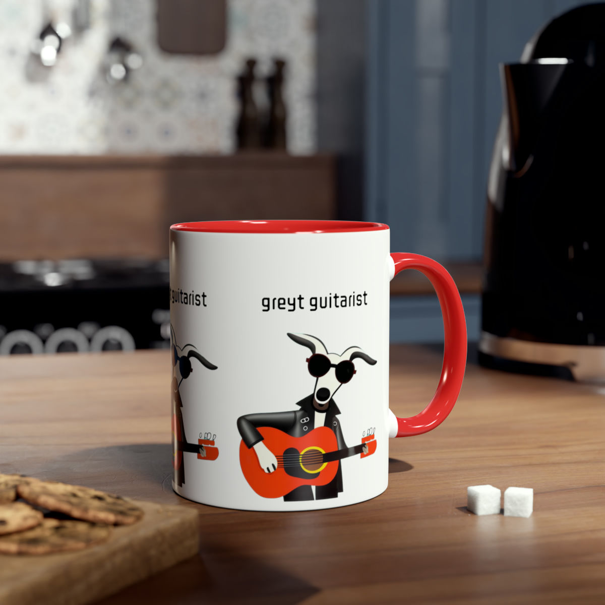 Cartoon Greyhound Guitarist Printed Mug