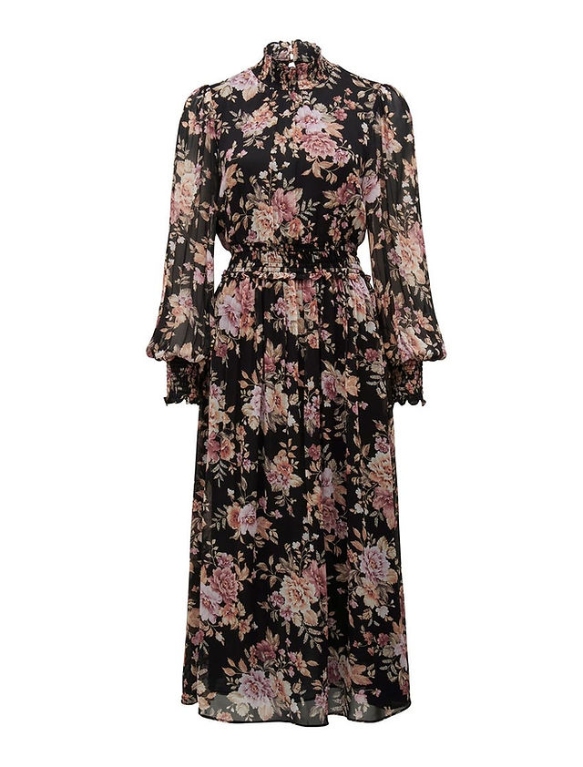 Floral Maxi Dress black pink purple nude cream caramel camel forever new iconic Zimmermann cue aje Womens winter autumn fall 2021 fashion colour trends trending leopard animal cheetah clothing clothes womens print shoes high heels stilettos Bella Leopardo