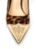 Thumbnail: Bella Leopardo Royal Leather Pony Hair Leopard Print Point Toe Gold Metal Cap Womens Stiletto High Heel Luxury Designer