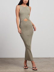 Versailles Knit Midi Dress Bec & Bridge green olive blue stretch long cut out midi evening event work Zimmermann cue iconic David Jones winter autumn fall 2021 fashion colour trends trending leopard animal cheetah clothing clothes womens print shoes high heels  stilettos Bella Leopardo