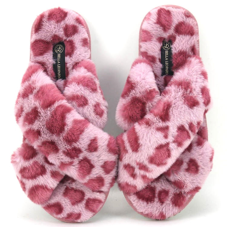 Thumbnail: Pink Leopard Print Fur Slipper