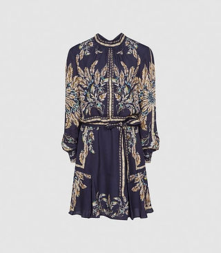 Feather Navy Mini Dress printed Maria reiss cue witchery short midi long sleeve work evening event party Womens winter autumn fall 2021 fashion colour trends trending leopard animal cheetah clothing clothes womens print shoes high heels stilettos Bella Leopardo