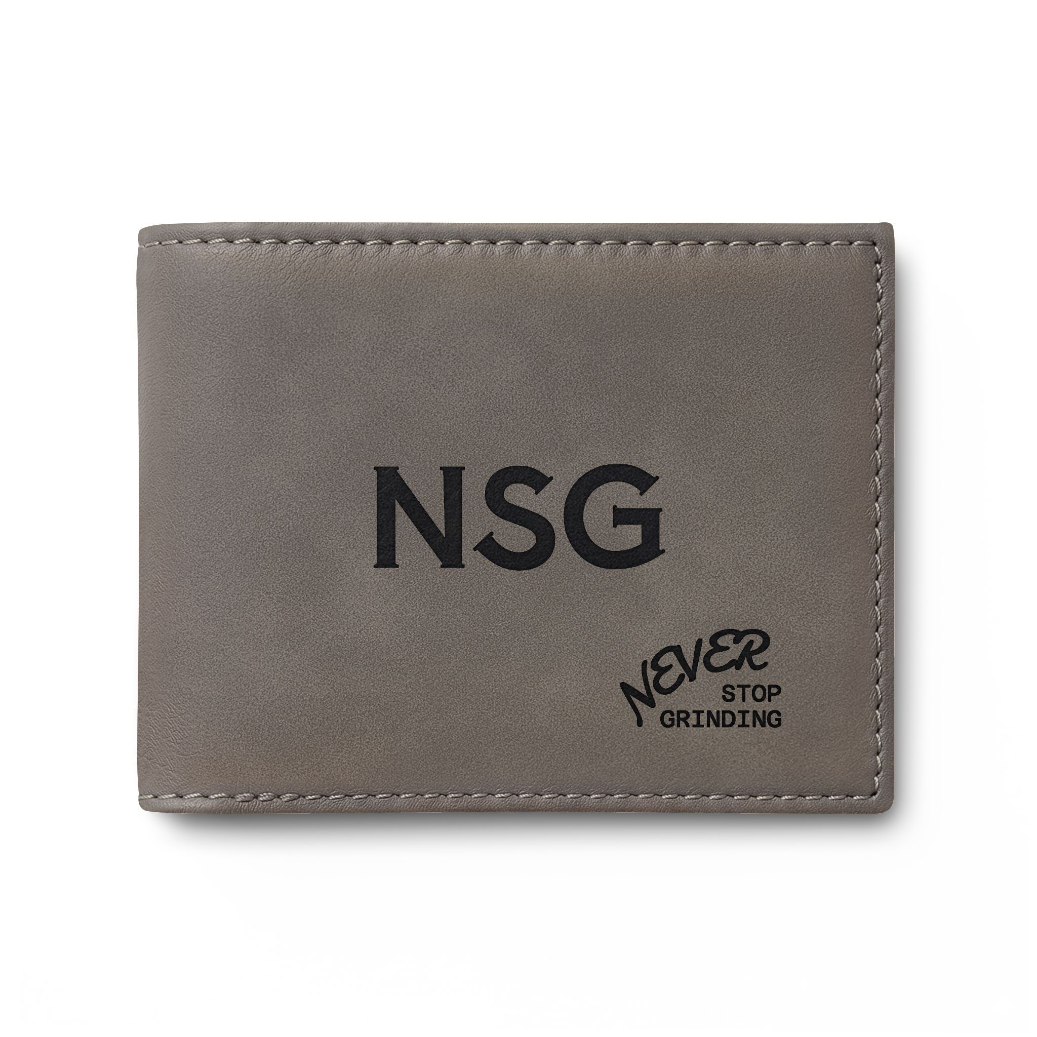 Bi-Fold Wallet – NSG Embossed Leather Wallet with 'Never' Accent