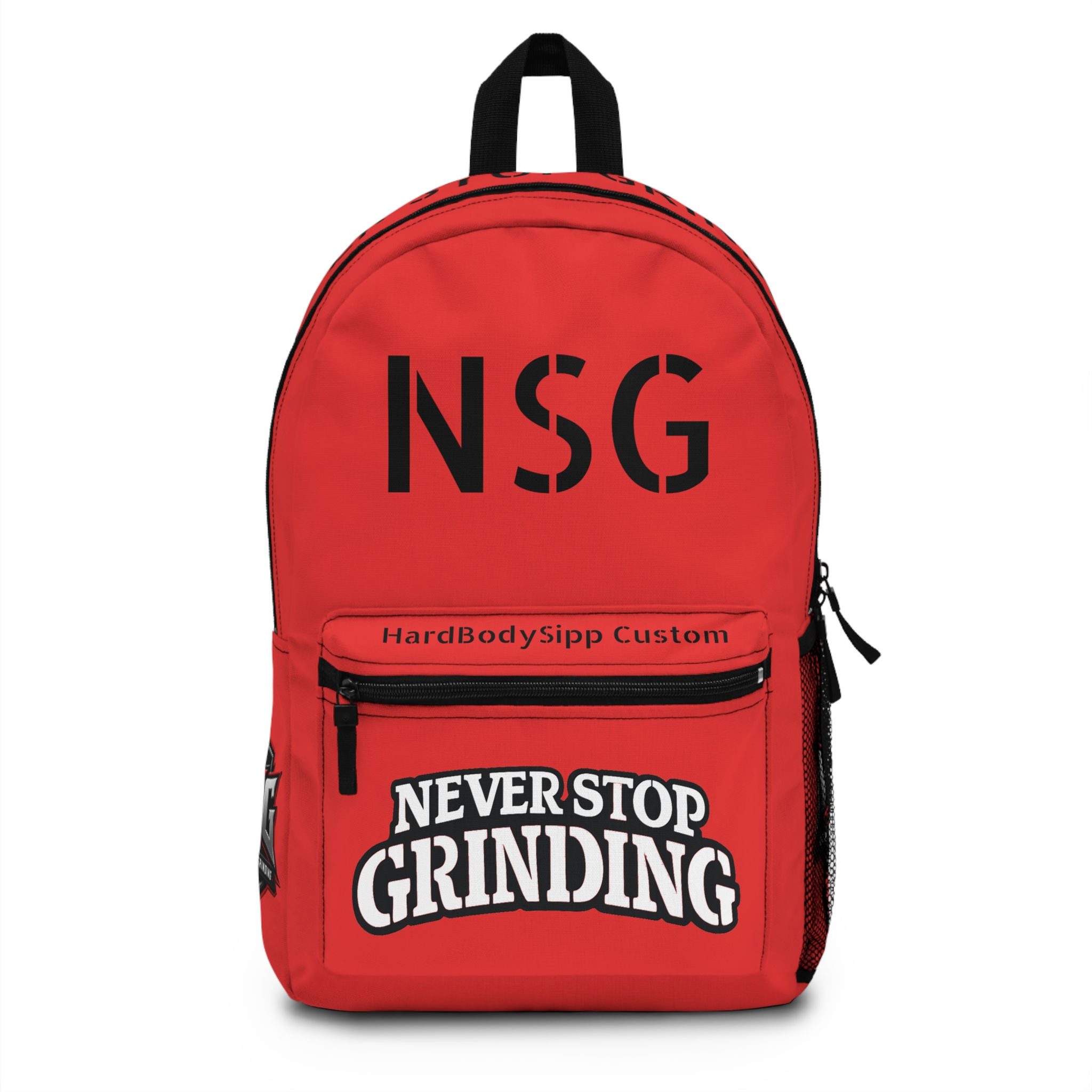 Never Stop Grinding Backpack — Red NSG Motivational School Bag