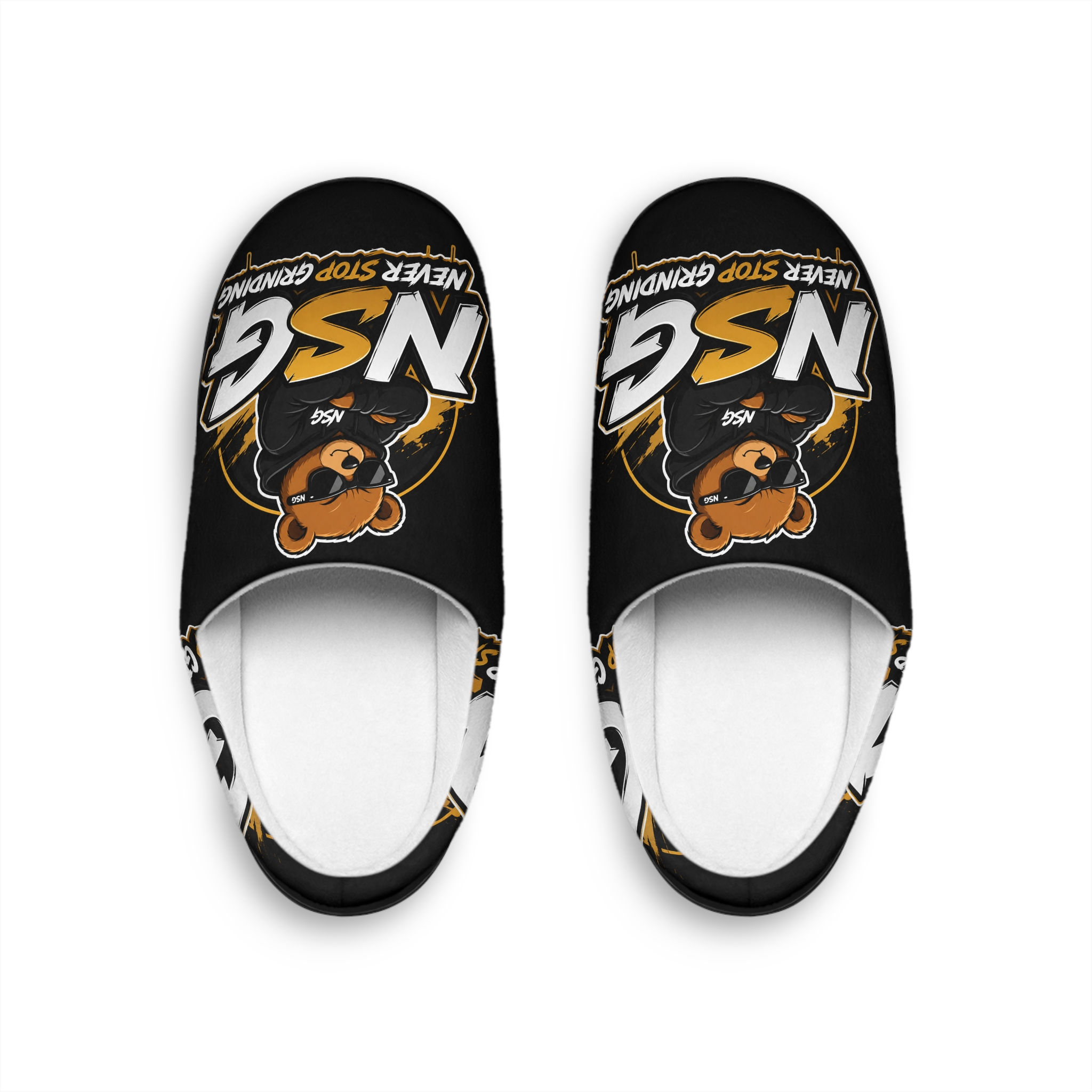Men's Slippers — NSG Bear 'Never Stop Grinding' Indoor Comfort Slides