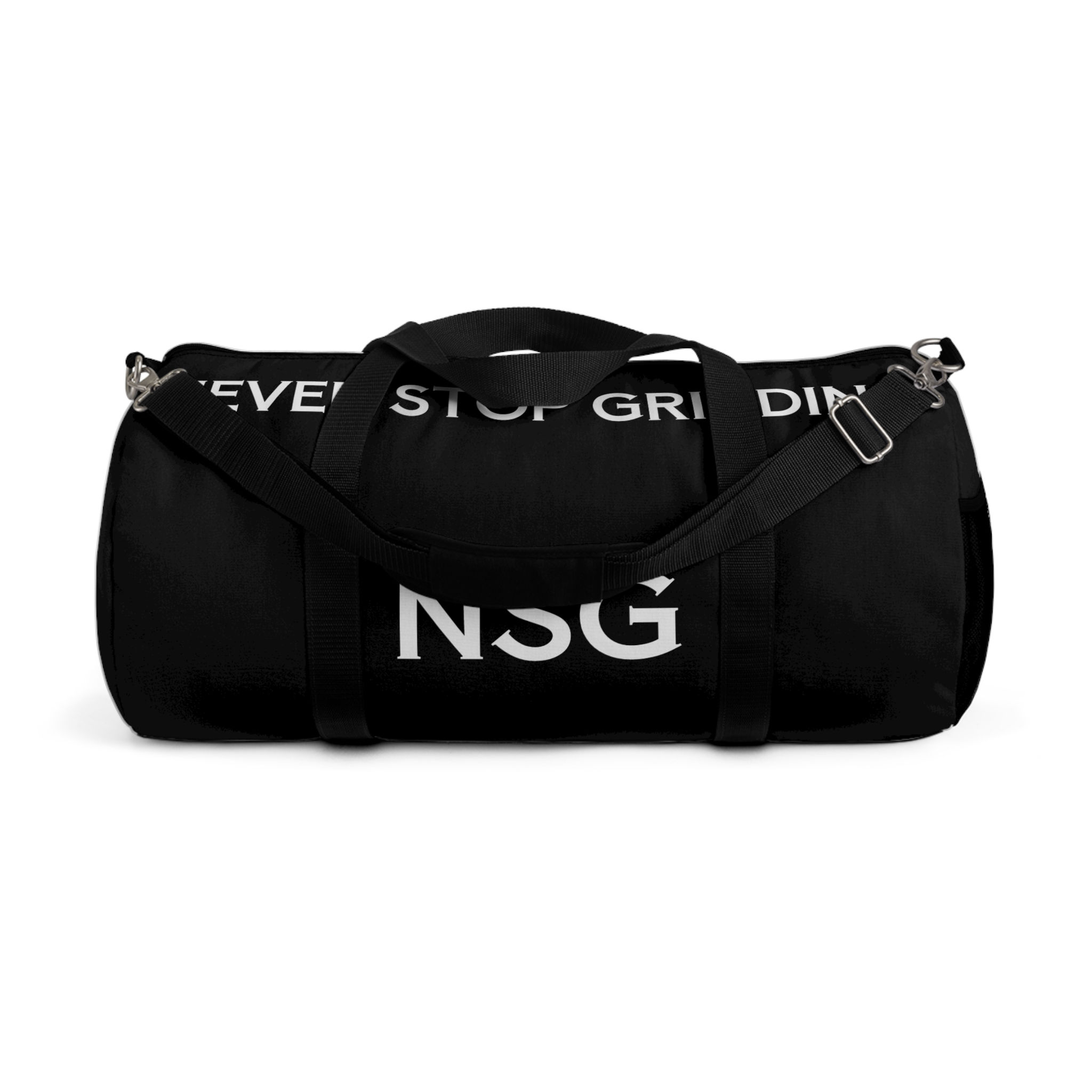 NSG 'Never Stop Grinding' Black Duffel Bag — Gym & Travel Weekender