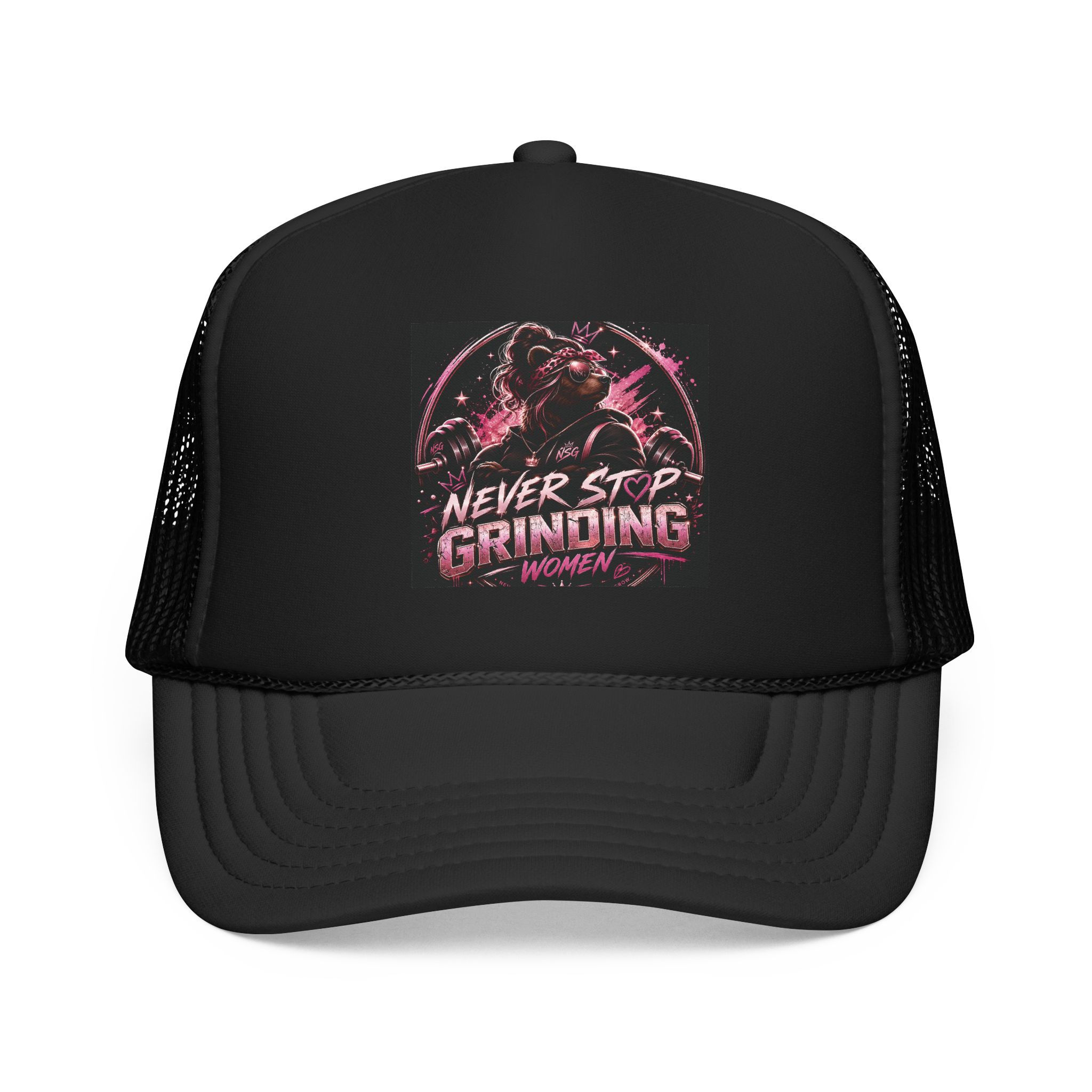 Never Stop Grinding Trucker Hat — Motivational Women’s Fitness Cap