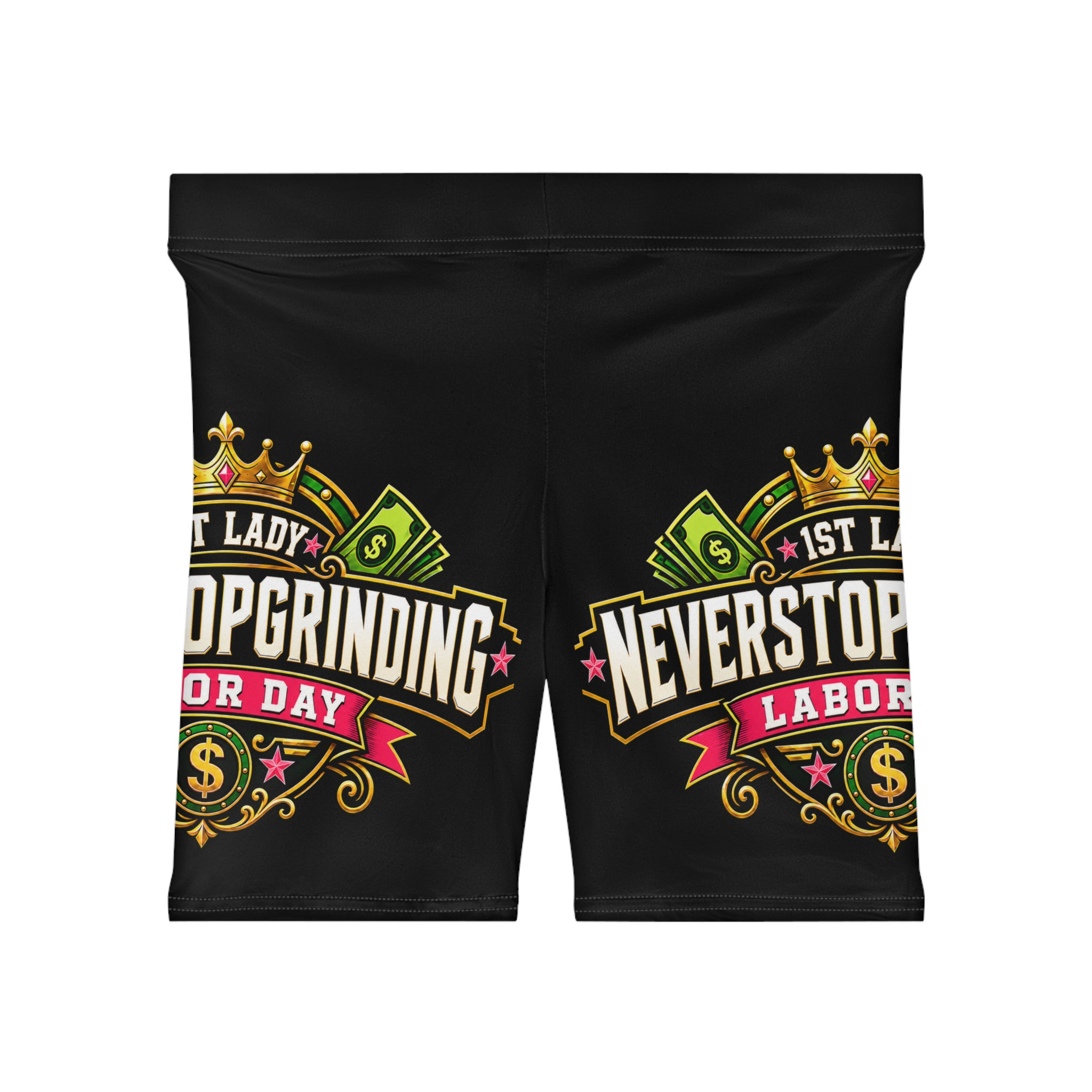 NeverStopGrinding Labor Day Women's Biker Shorts — Motivational Workout Shorts