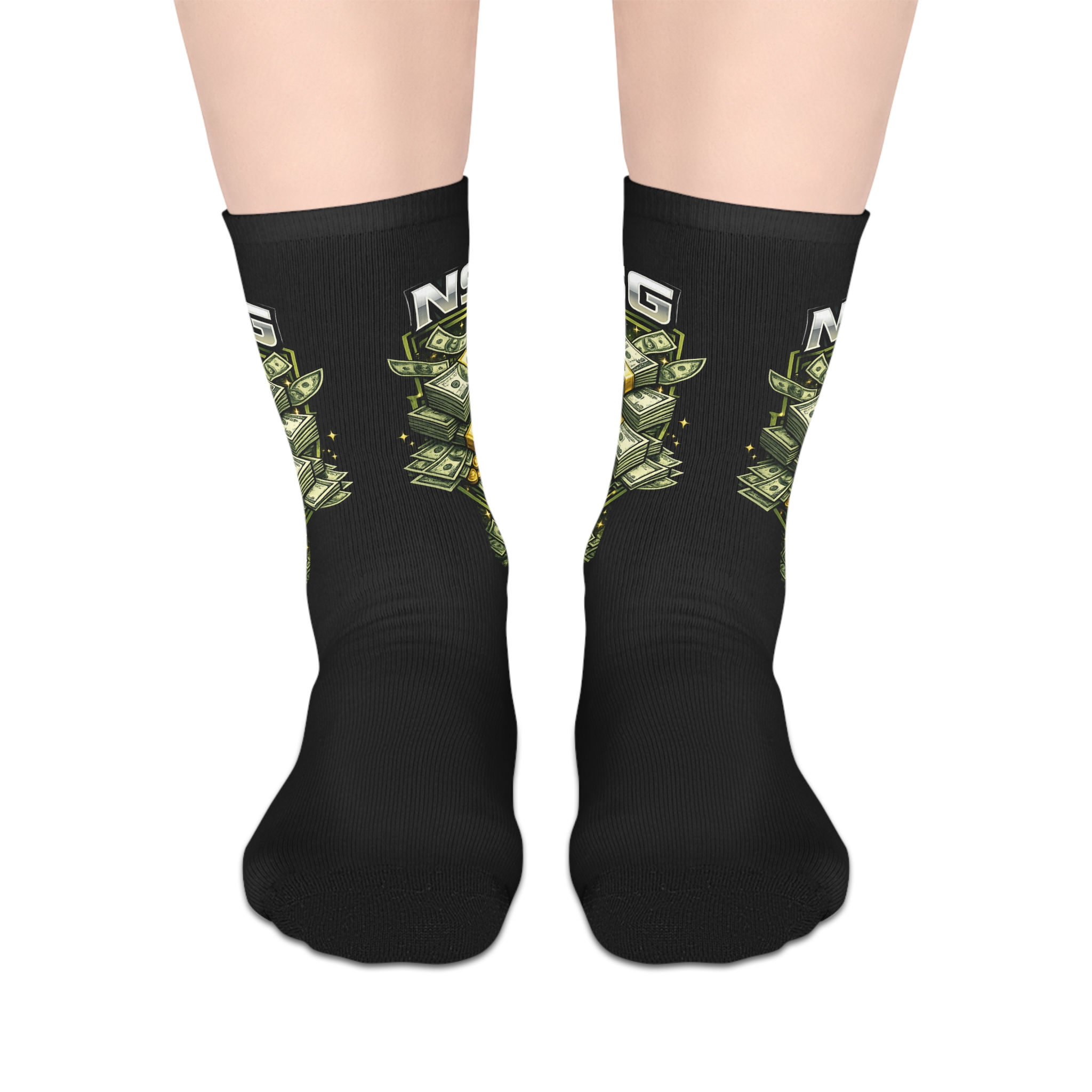 NSG Money Stack Mid-Length Socks — Novelty Cash Print Crew Socks