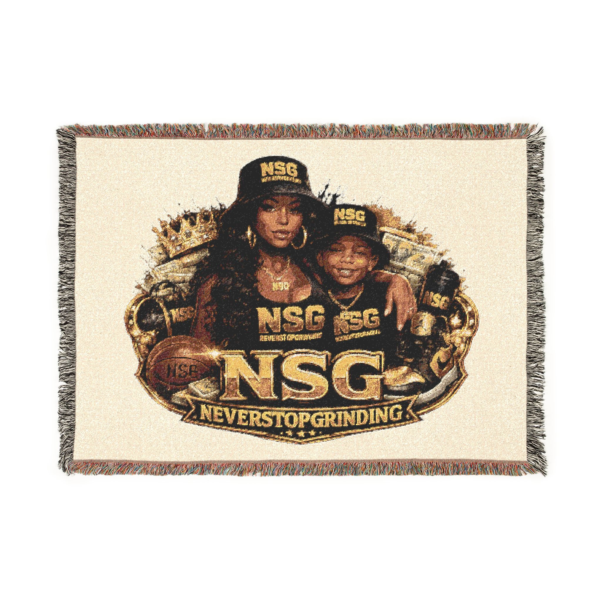 NSG 'Never Stop Grinding' Woven Throw Blanket — Hip-Hop Crew Decorative Blanket