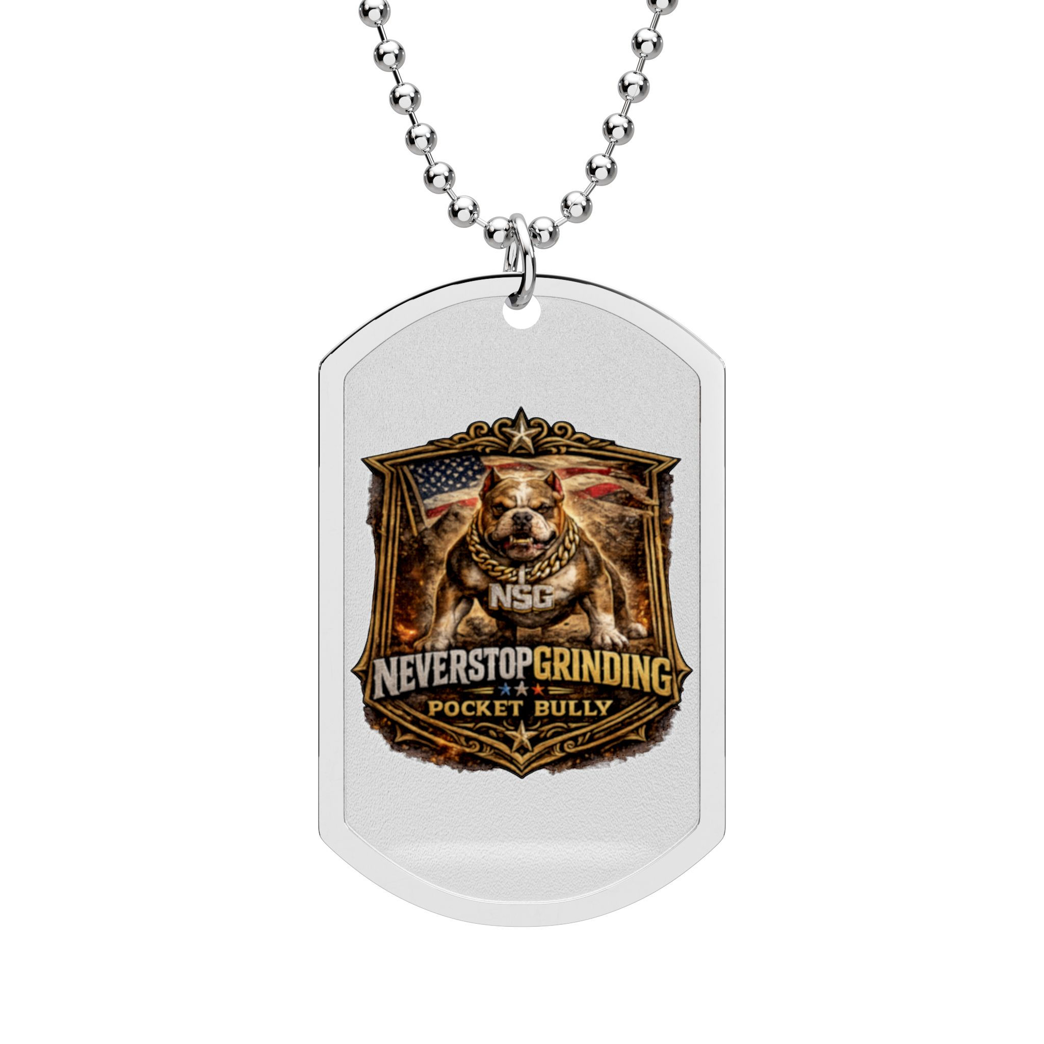Never Stop Grinding Dog Tag Necklace — Motivational Streetwear Pendant