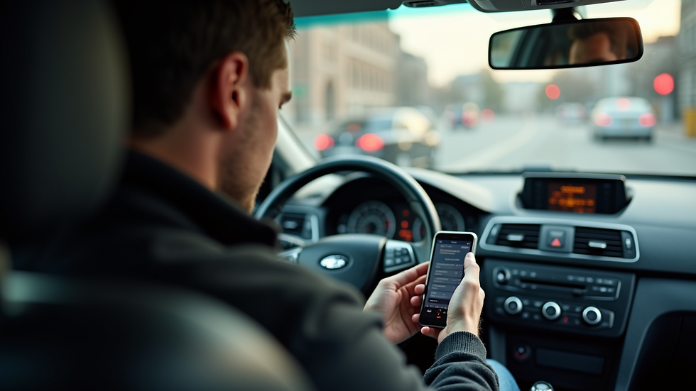 High angle view of a taxi driver checking a smartphone for booking details