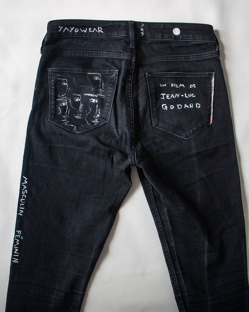 Thumbnail: Black skinny Denim with Jean-Luc Godard YAYOWEAR
