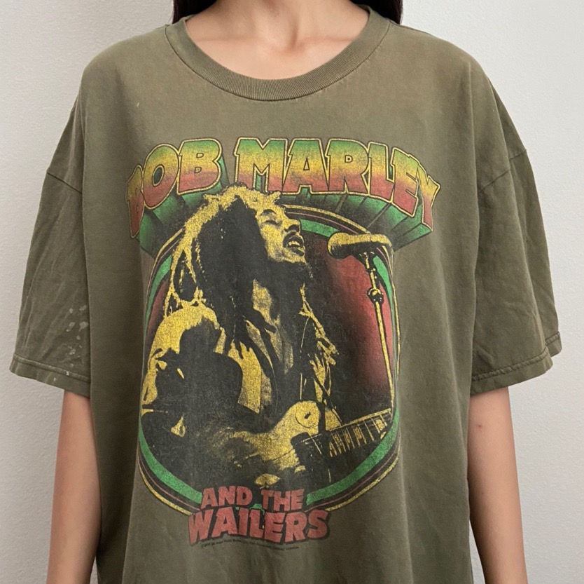 Vintage Bob Marley Band Graphics Green Tee Shirt