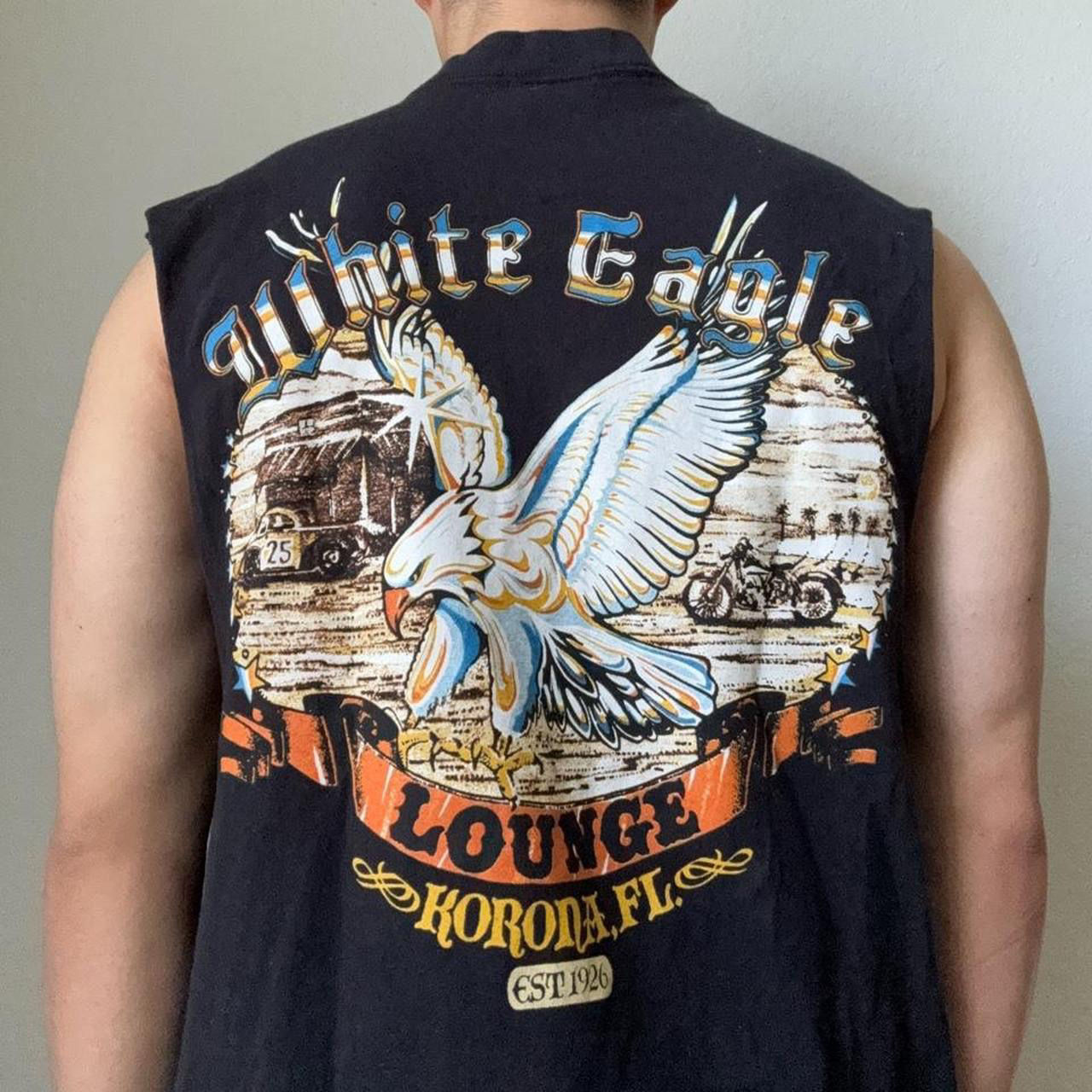 Vintage 2000s White Eagle Lounge Graphics Black Tee Shirt