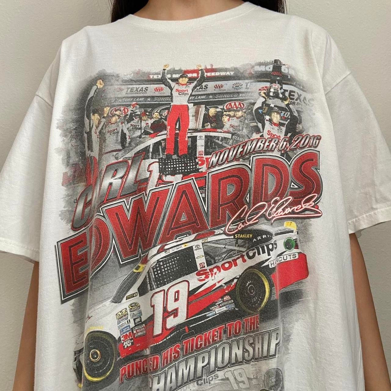 Vintage Carl Edwards Nascar Graphics White Tee Shirt