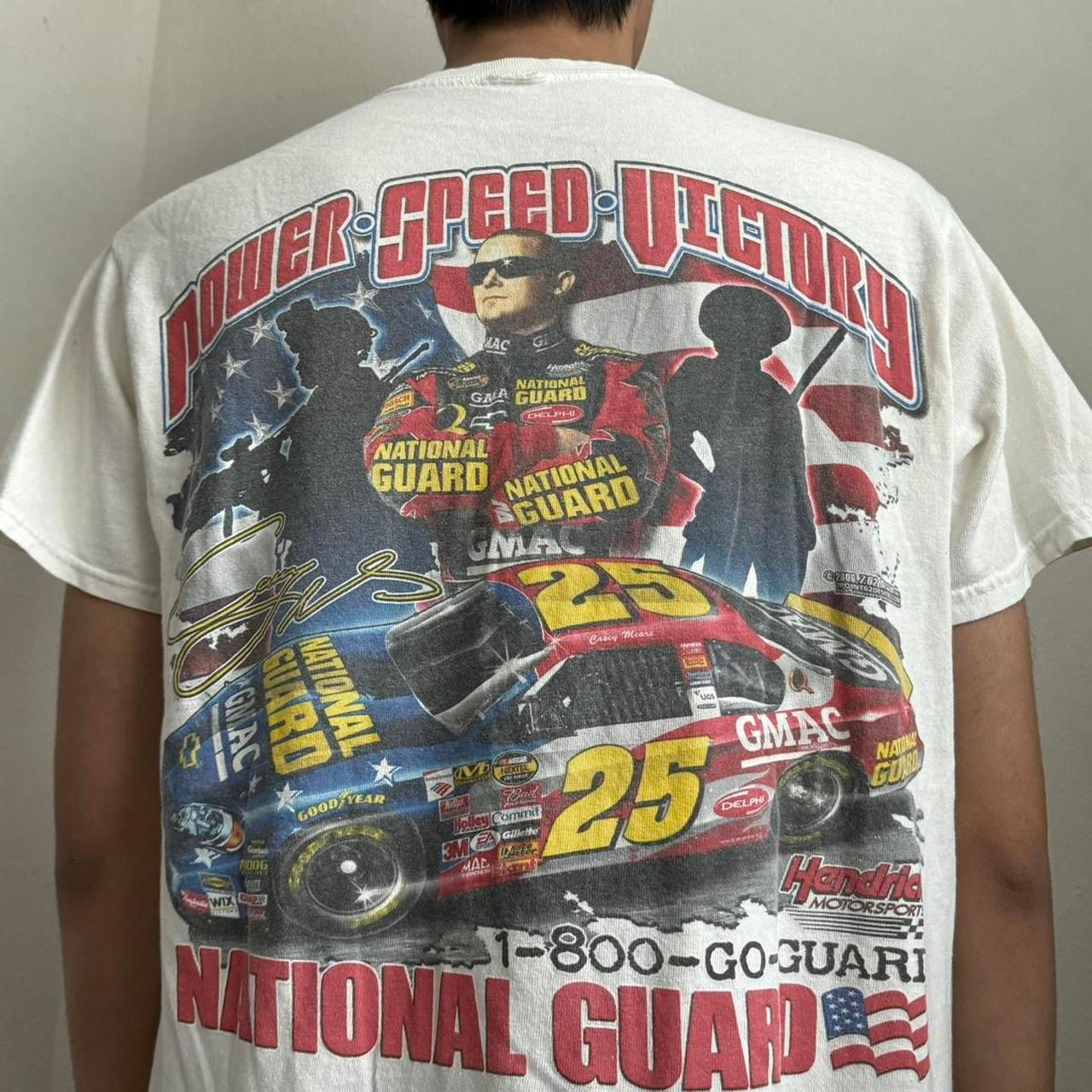 Vintage Casey Mears 2000s Nascar Graphics White Tee Shirt
