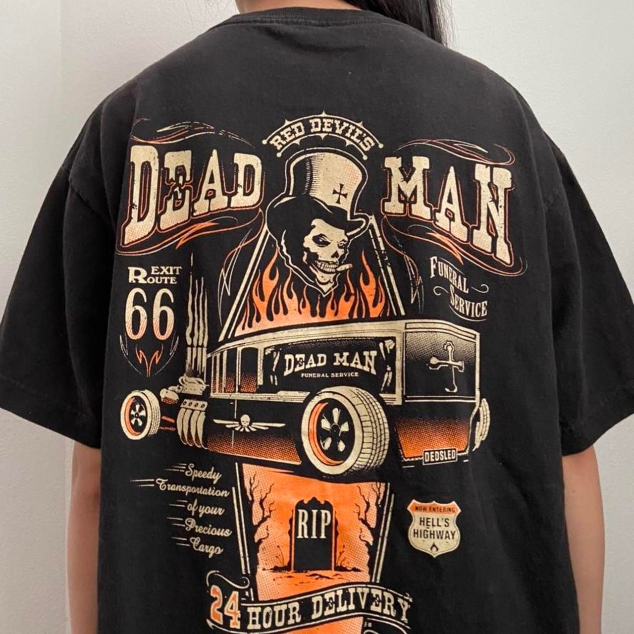 Vintage Red Devil Racing Graphics Black Tee Shirt
