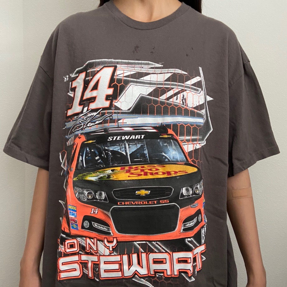 Vintage Tony Stewart Nascar Graphics Brown Tee Shirt