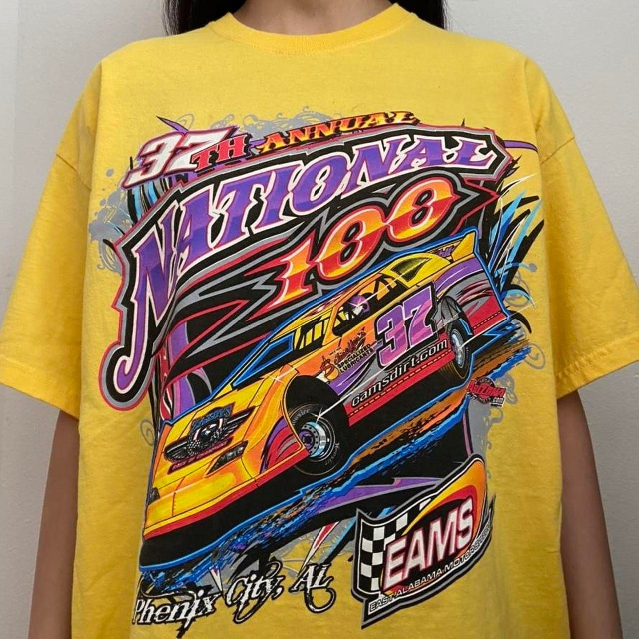Vintage National Motorspeed Nascar Graphics Yellow Tee Shirt