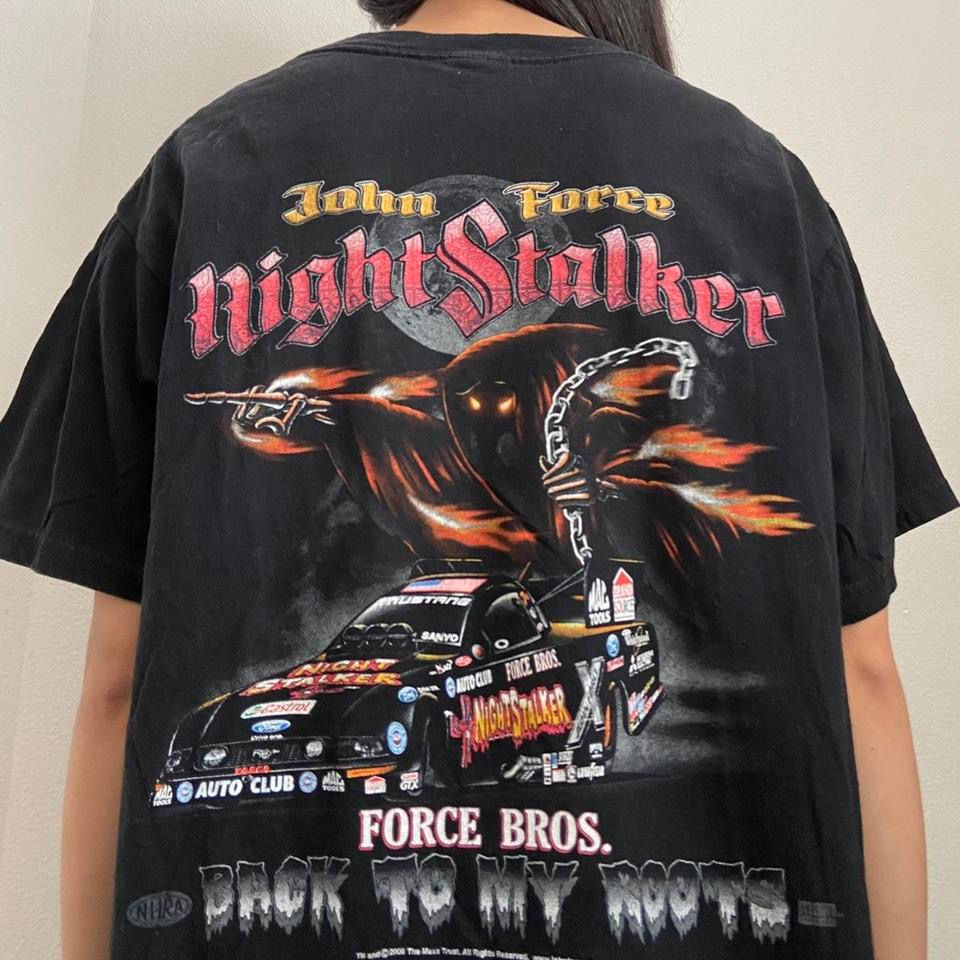 Vintage John Force 2000s Nascar Graphics Black Tee Shirt