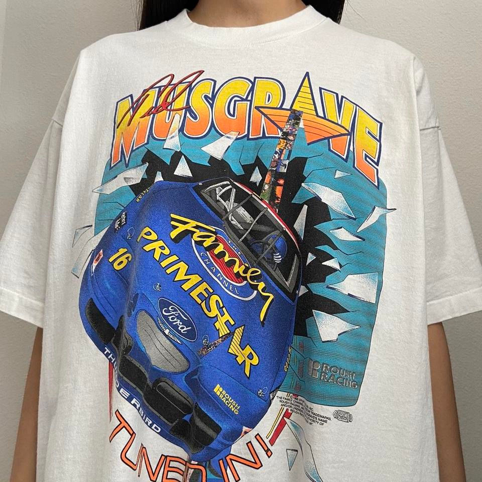 Vintage Ted Musgrave 1996 Nascar Graphics White Tee Shirt