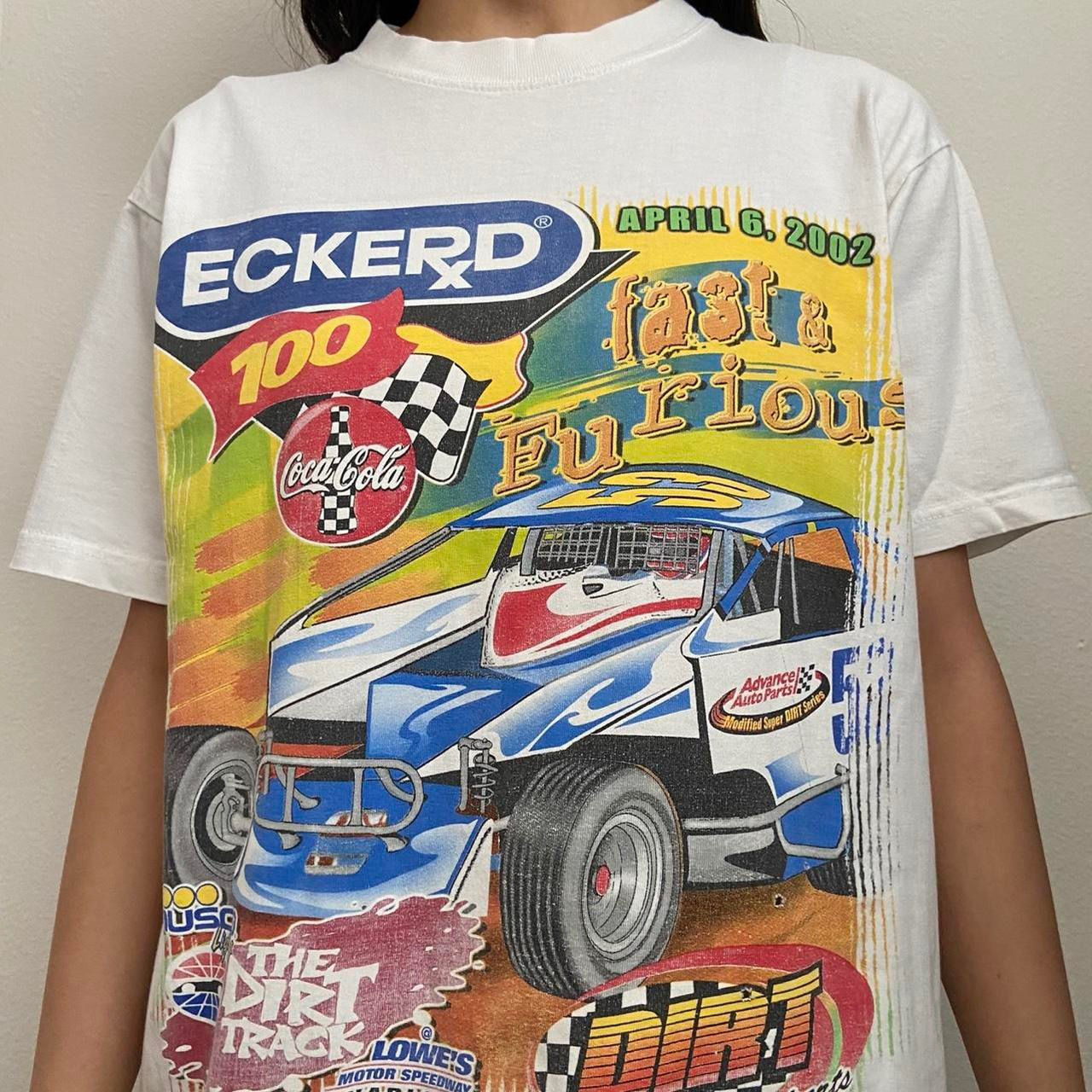 Vintage Charlotte Speedway Nascar 2002 Graphics White Tee Shirt