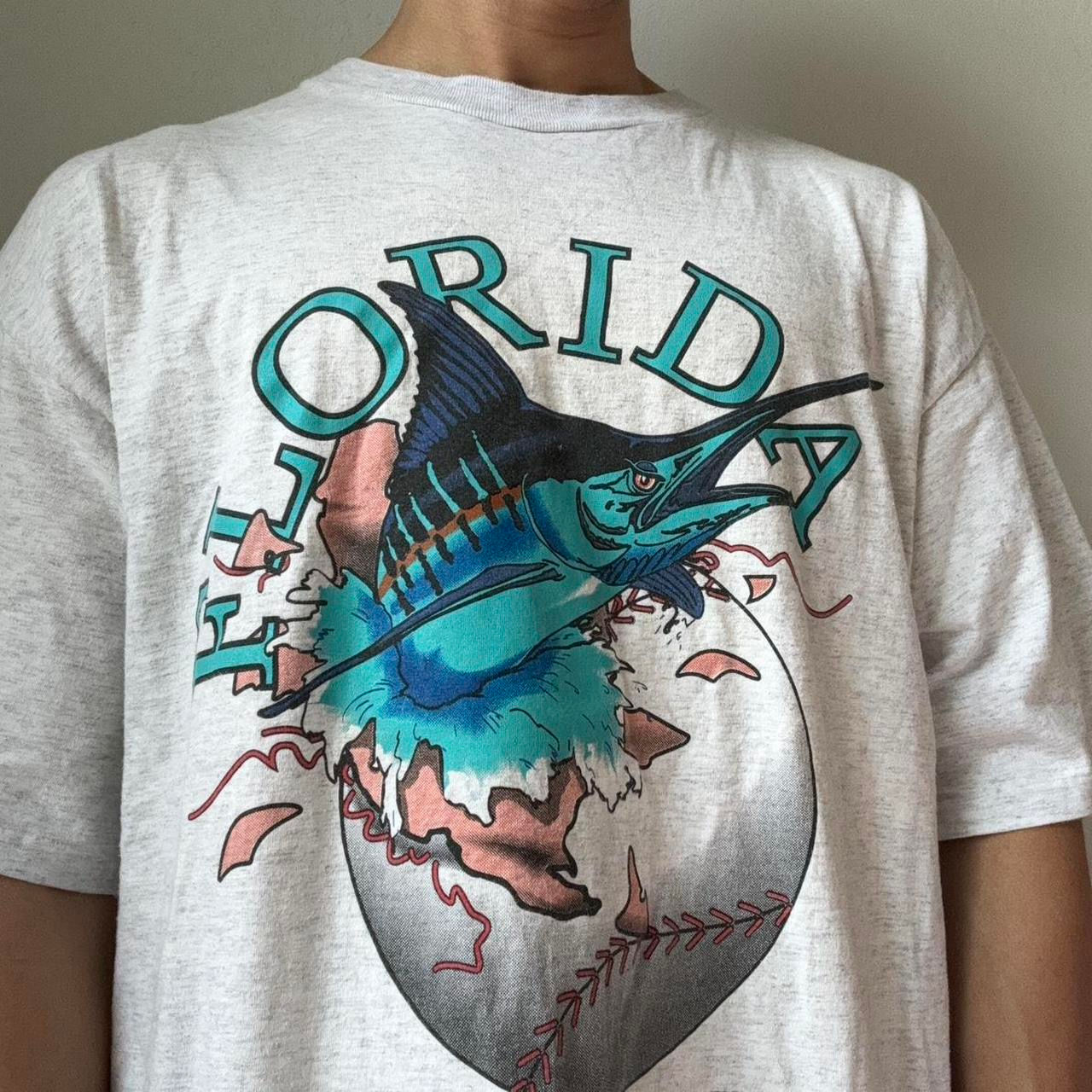 Vintage MLB Florida Marlins 1990s Graphics Grey Tee Shirt