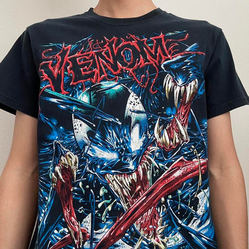 Marvel VENOM Character Print T-Shirt, Men's M cotton black type Vintage Second Hand