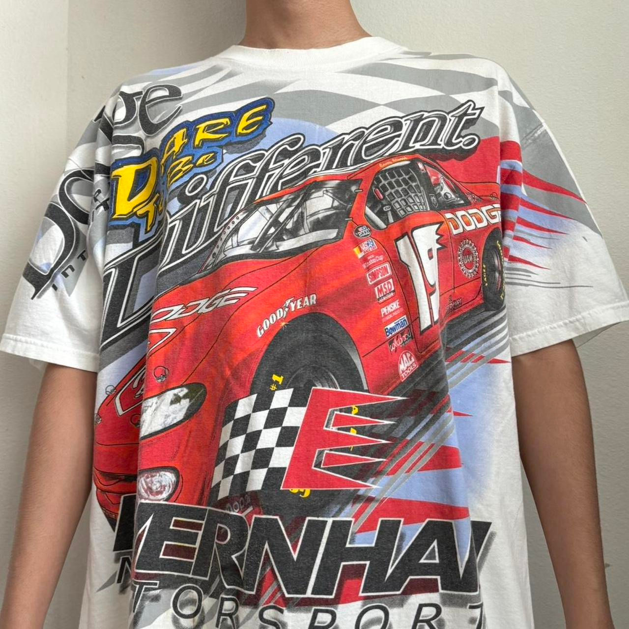 Vintage Chase Authentics Dodge 2000s Nascar Graphics White Tee Shirt