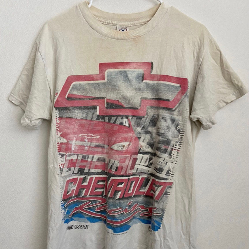 Vintage Chevy Nascar Graphics White Tee Shirt