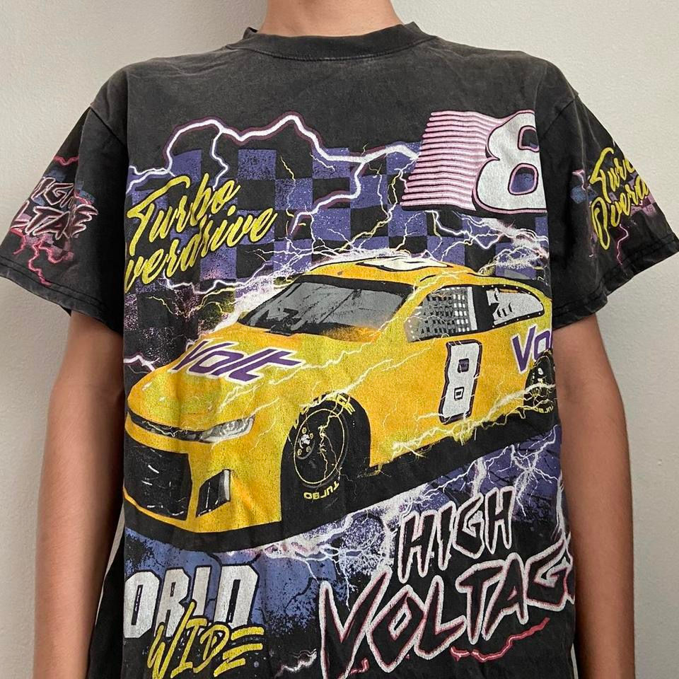 High Voltage All Over Print Nascar Graphics Black Tee Shirt