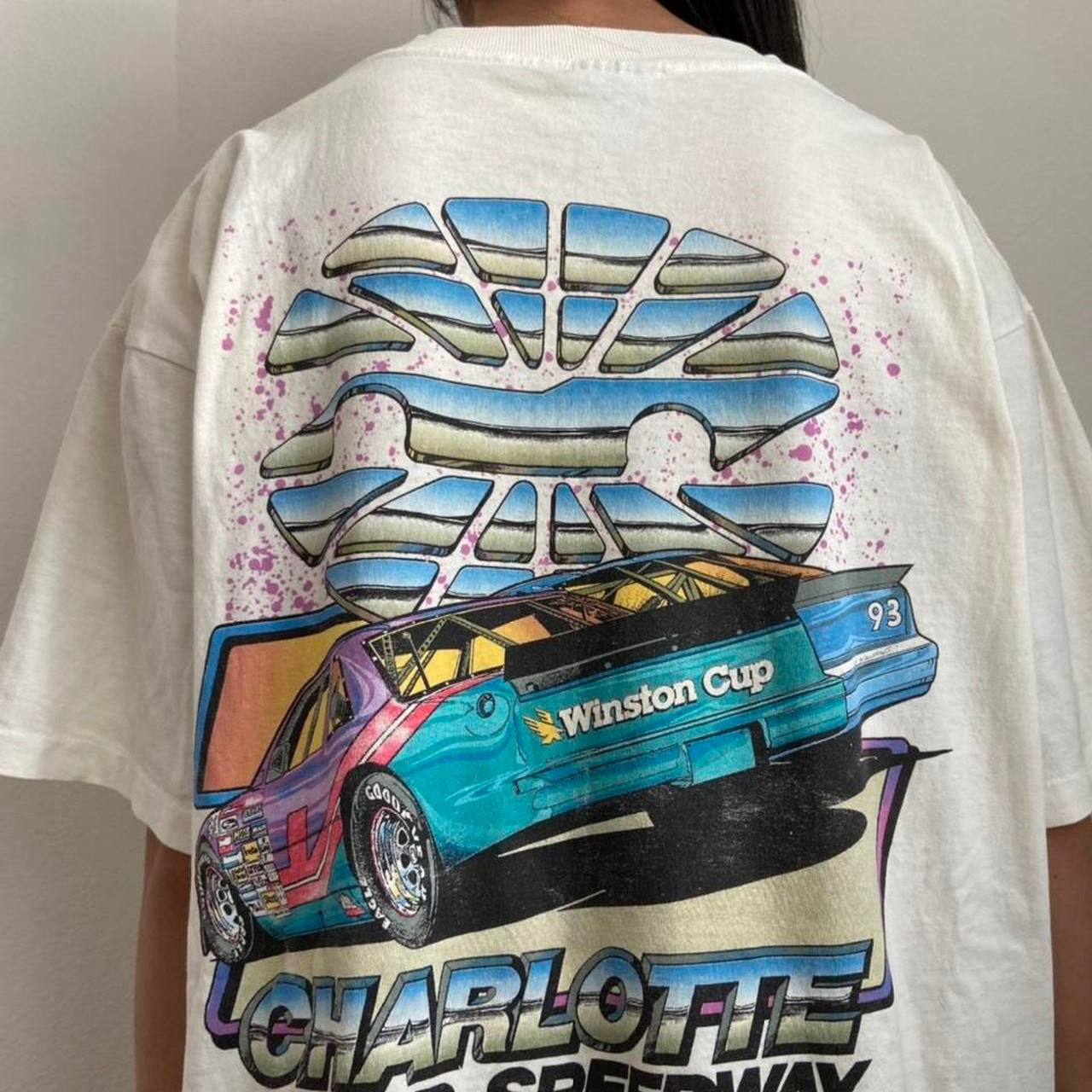Vintage Charlotte Speedway 1992 Nascar Graphics White Tee Shirt