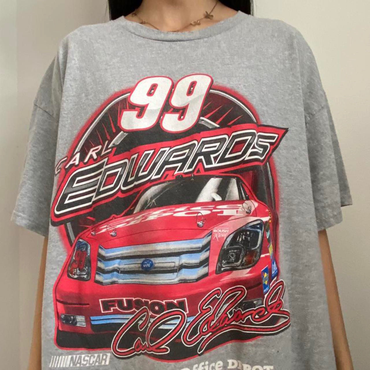 Vintage Carl Edwards Nascar Graphics Grey Tee Shirt