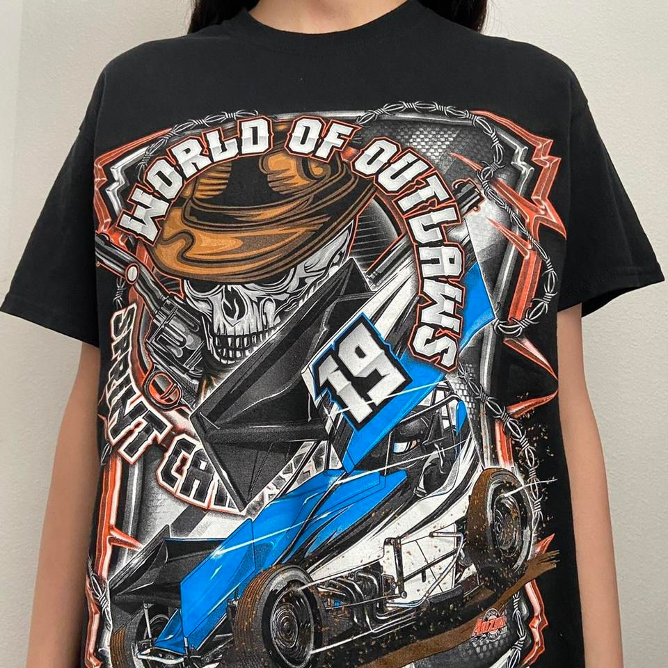 Vintage World of Outlaws Racing Graphics Black Tee Shirt