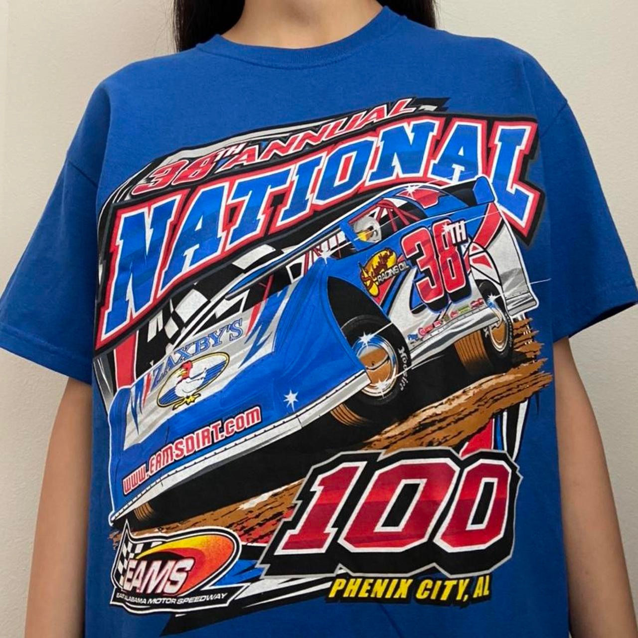 Vintage National Motorspeed Nascar Graphics Blue Tee Shirt