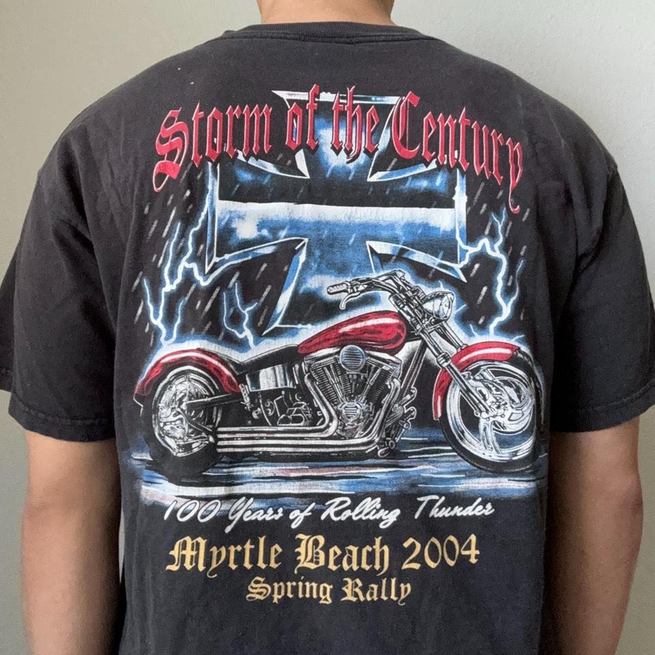 Vintage 2004 Bike Week "Storm of the Century" Graphics Black Tee Shirt