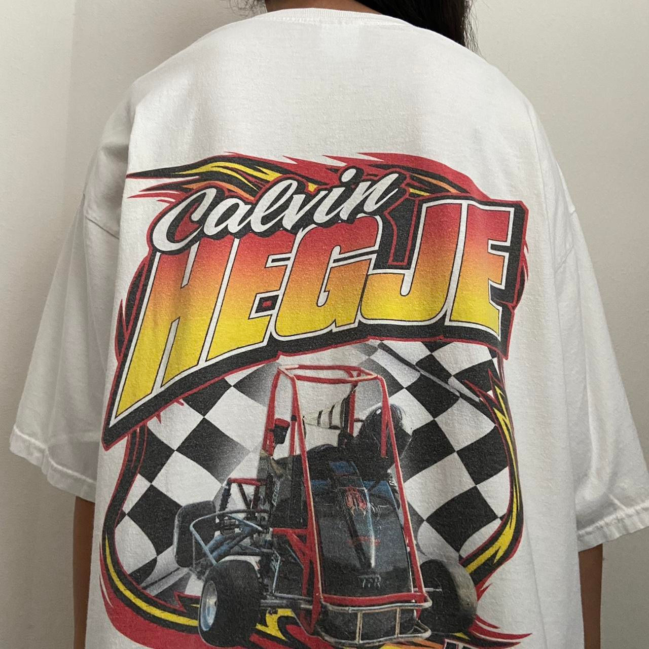 Vintage Calvin Hegje Racing Graphics White Tee Shirt