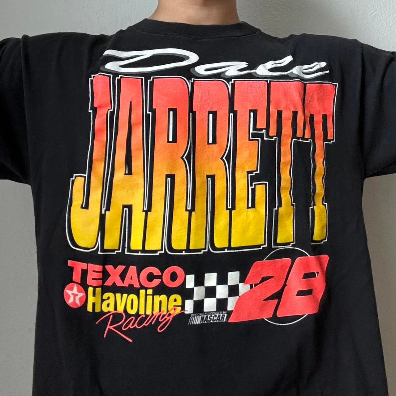 Vintage 1990s Dale Jarrett Nascar AOP Graphics Black Single Stitched Tee Shirt