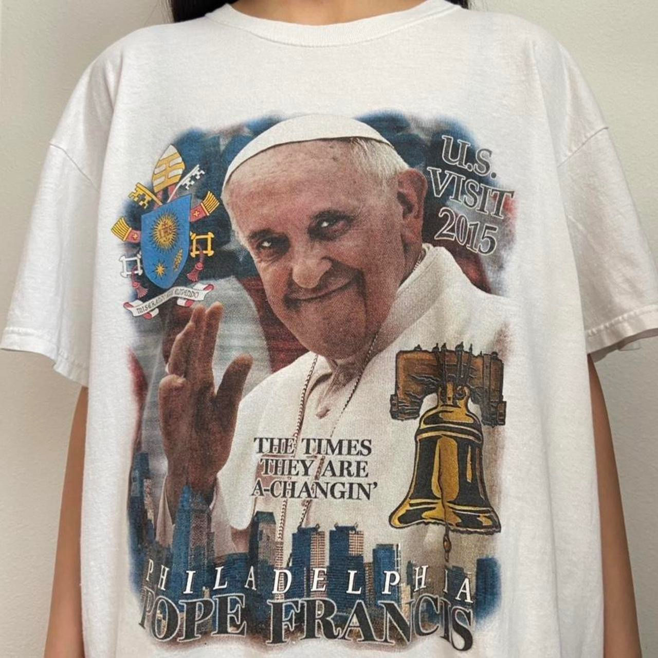 Vintage Pope Francis Graphics White Tee Shirt