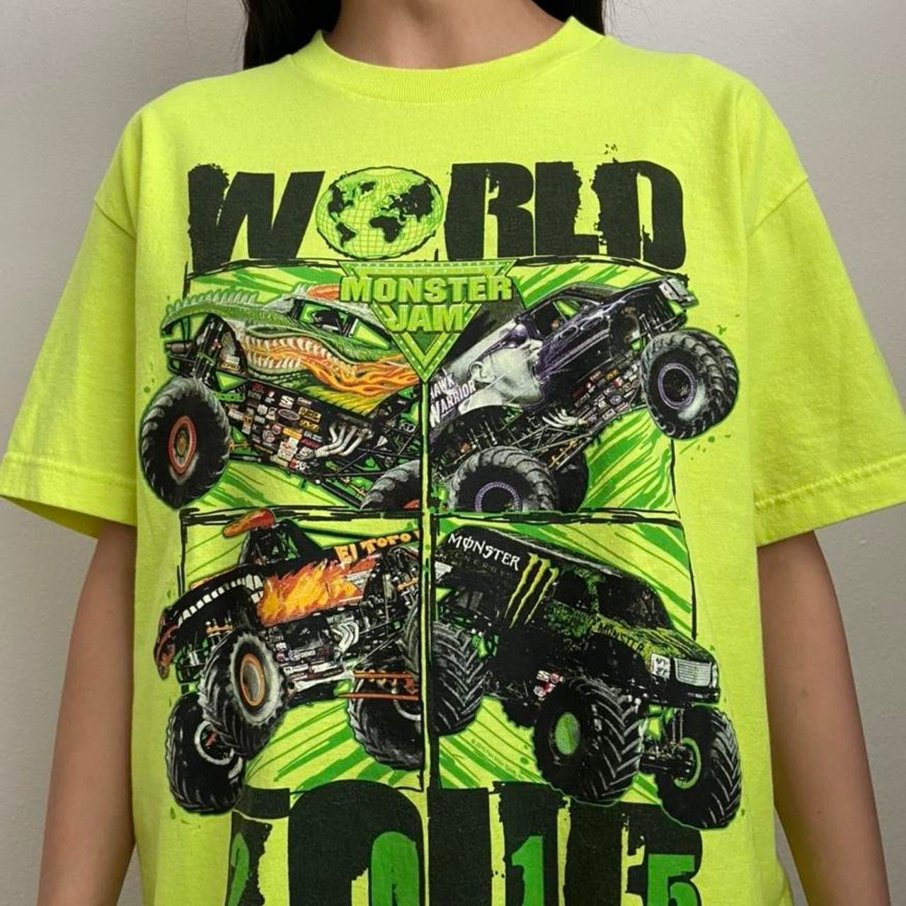 Vintage Monster Jam World Tour Graphics Neon Tee Shirt
