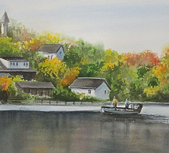 aquarelle du lac de Genval, dans le brabant wallon, en belgique, par etoile fredaigues