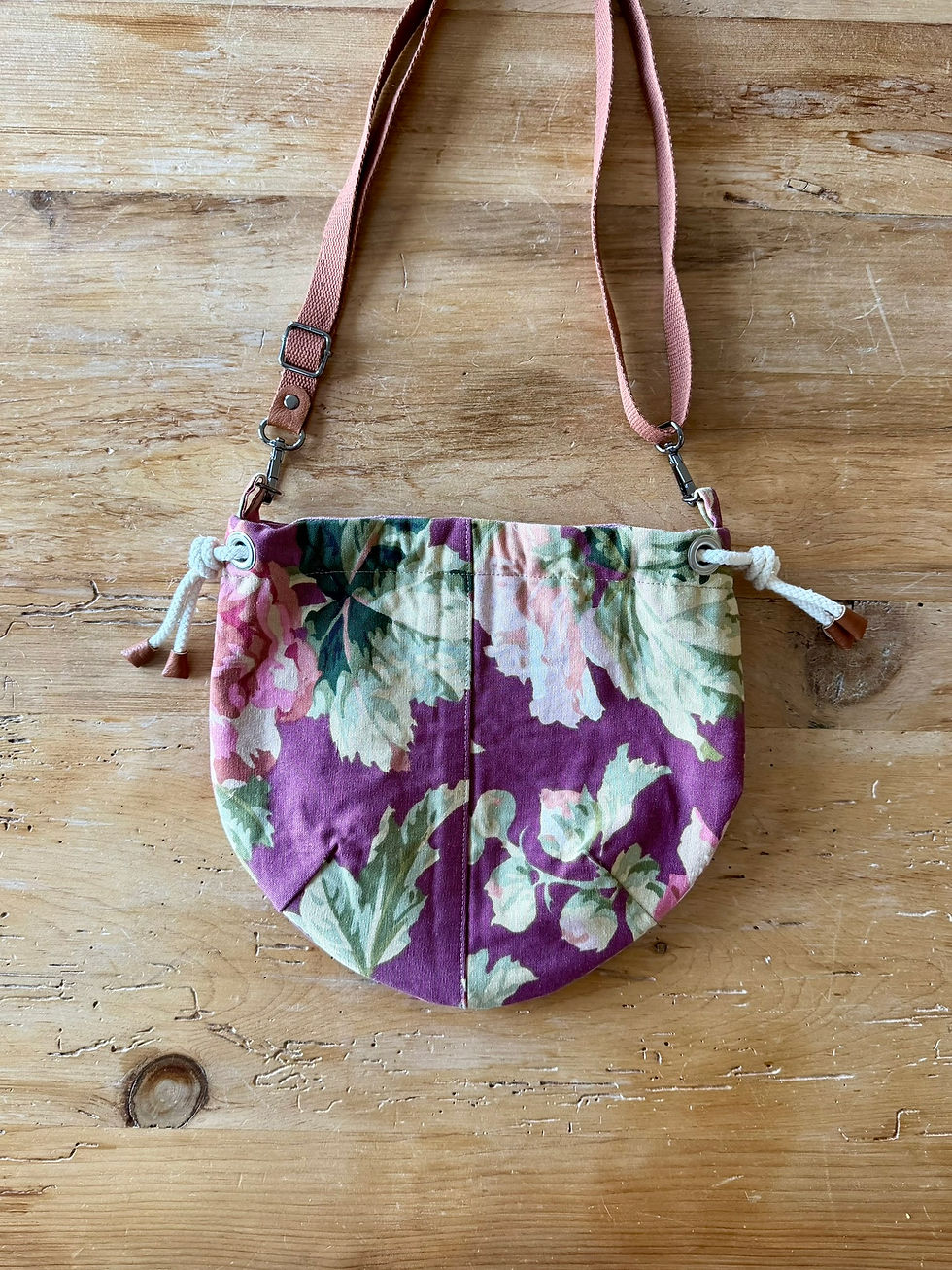 Thumbnail: Small Pink Floral Drawstring Bucket Bag